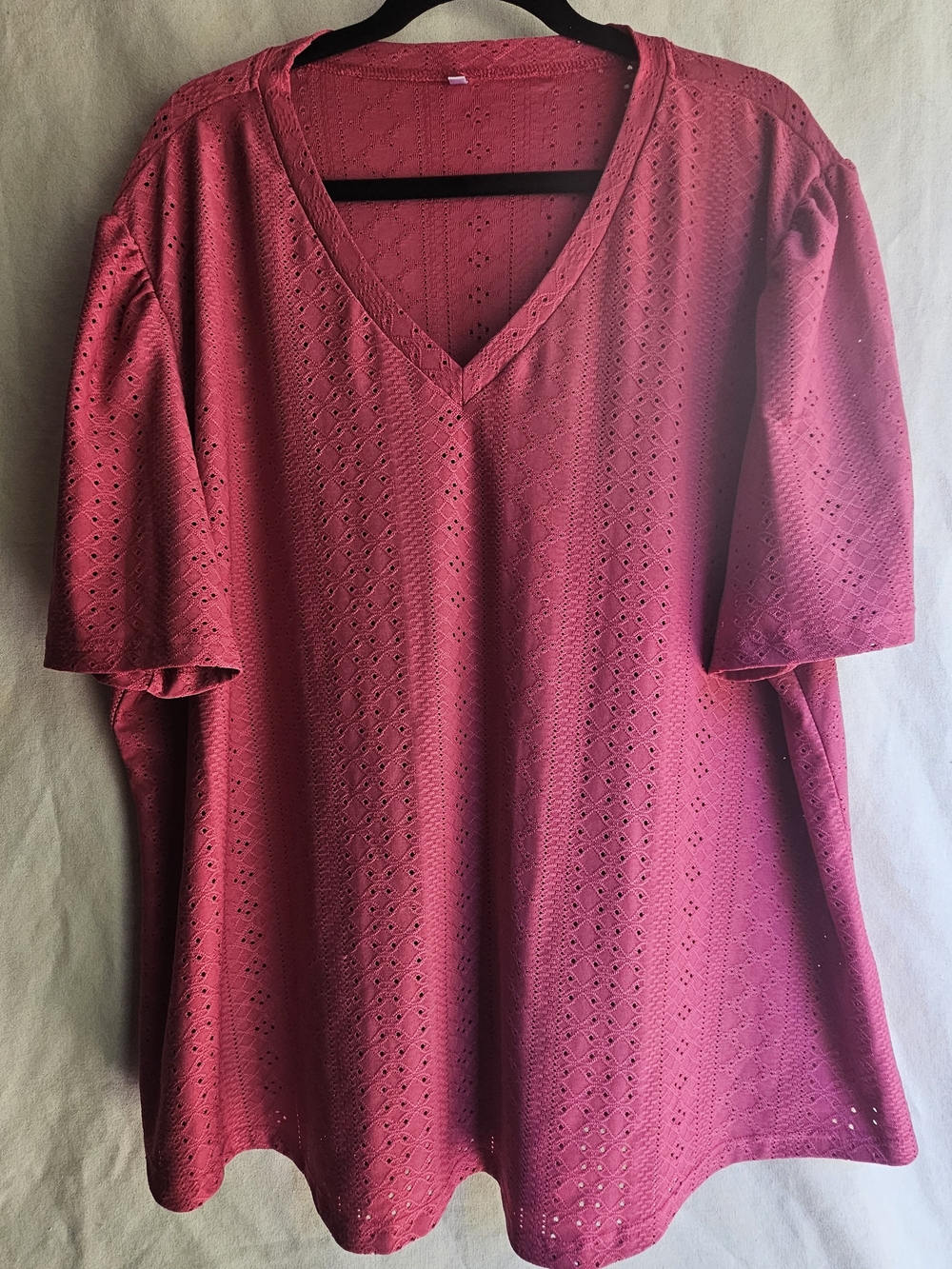 Women’s V-Neck Eyelet Top in Raspberry 4x